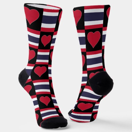 Thailand National Flag Heart Fun Thai Pride Socks