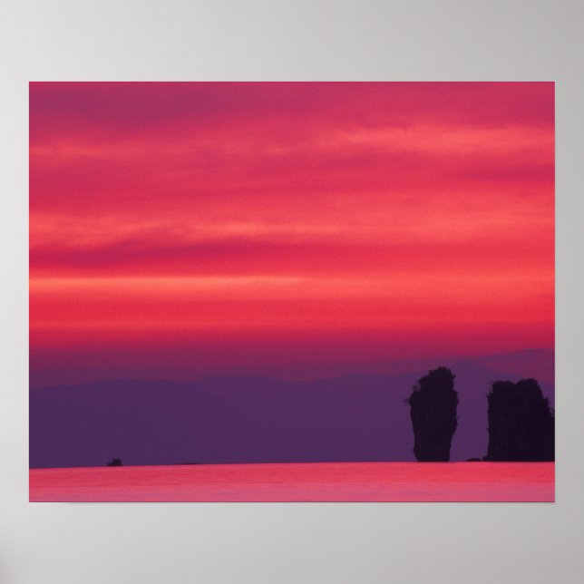 Thailand, Phang Nga Bay. Pink sky reflected in Poster (Front)