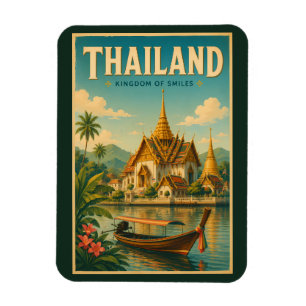 Thailand Temple Illustration Travel Art Vintage Magnet