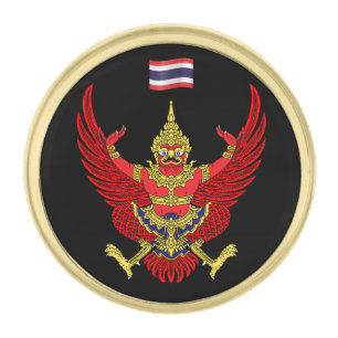 Thailand & Thai Coat of Arms, Flag / business Gold Finish Lapel Pin