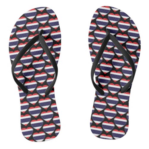 Thailand Thai Flag Colors Hearts Pattern Flip Flops