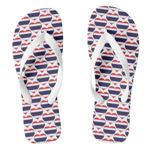 Thailand Thai Flag Colors Hearts Pattern Flip Flops