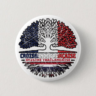 Thailand Thai French France Tree Roots Flag Button