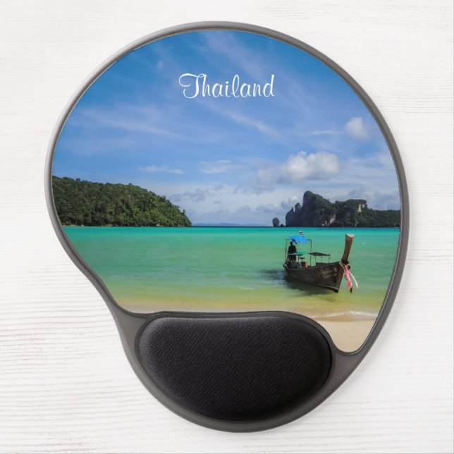 Thailand Travel Beach Photo with Fishing Boat Gel Mouse Pad (Front)