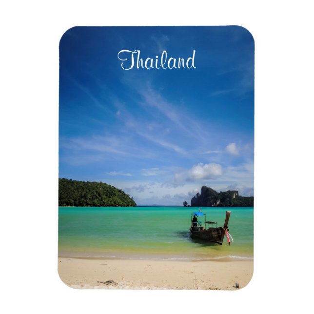 Thailand Travel Beach Photo with Fishing Boat Magnet (Vertical)