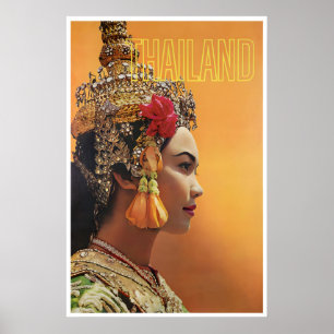 Thailand Travel Poster Thai Woman Art Airline
