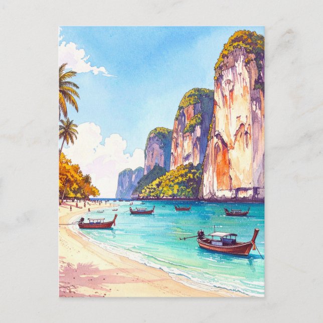 Thailand Tropical Beach Vintage Travel Postcard (Front)