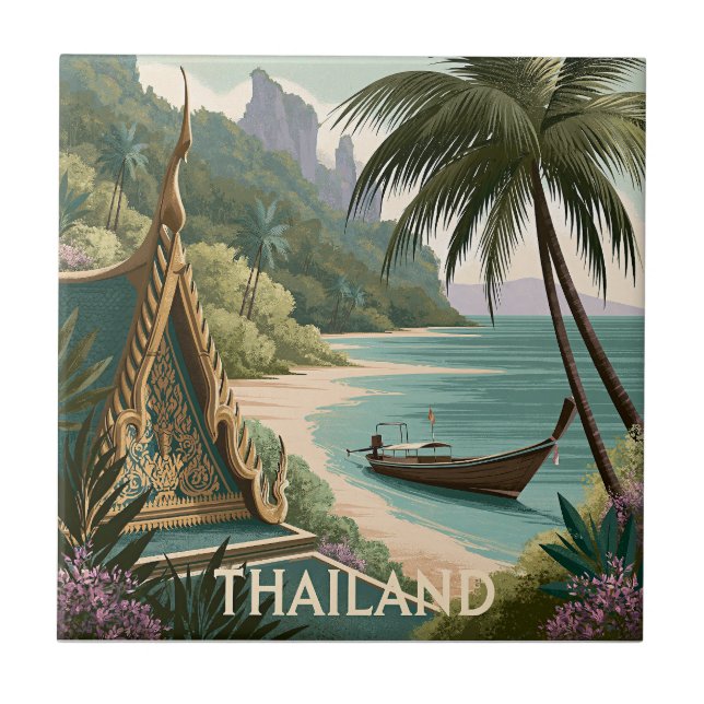 Thailand Tropical Illustration Ceramic Tile (Front)