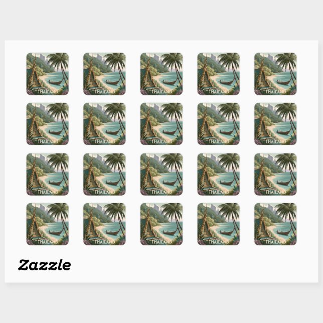 Thailand Tropical Illustration Square Sticker (Sheet)