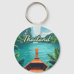 Thailand Tropical Island Long Tail Boat Vintage Keychain
