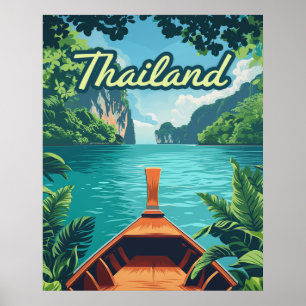 Thailand Tropical Island Long Tail Boat Vintage Poster