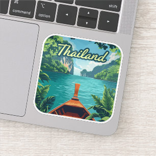 Thailand Tropical Island Long Tail Boat Vintage Sticker