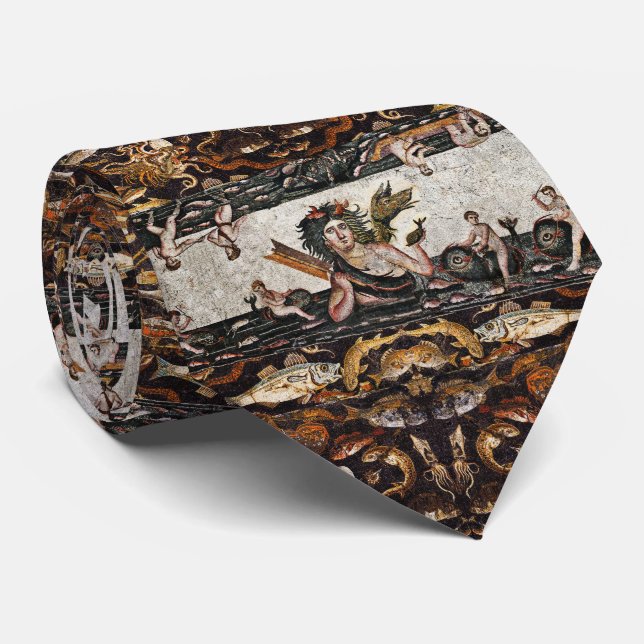 THALASSA SEA GODDESS,SNAKE DRAGON ,DOLPHINS,FISHES NECK TIE (Rolled)