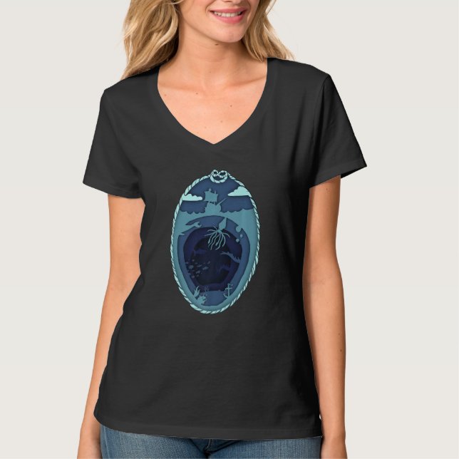 Thalassophobia Ocean Pirate Ship in the Deep Sea f T-Shirt (Front)