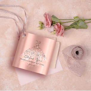 Than You Bridal 16th Quinceanera Gold Rose Favor Tags