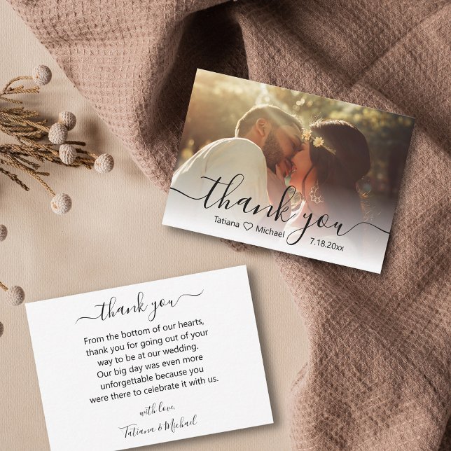 than you chic calligraphy wedding day photo  note card (Creator Uploaded)