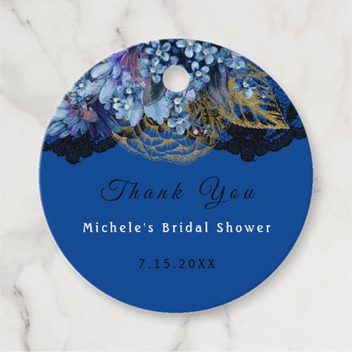 Than You Name Royal Blue Black Florals Bridal Lace Favor Tags