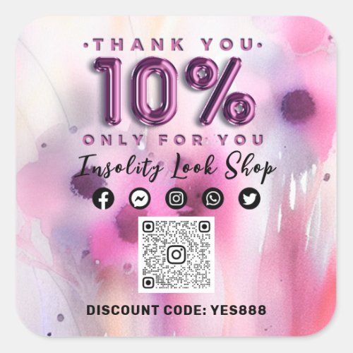 Thank 10 Off QRCODE Logo Discount Code Floral Square Sticker