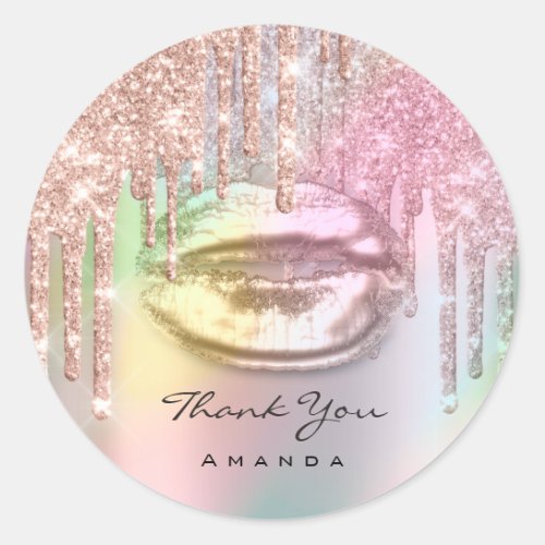 Thank 16th Bridal Rose Glitter Kiss Lips Holograph Classic Round Sticker
