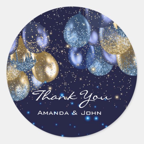 Thank 16th Bridal Wedding Ballon Blue Navy Gold Classic Round Sticker