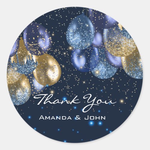 Thank 16th Bridal Wedding Ballon Blue Navy GOLD Classic Round Sticker