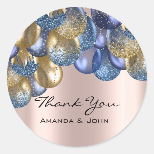 Thank 16th Bridal Wedding Ballon Blue Navy Rose Classic Round Sticker
