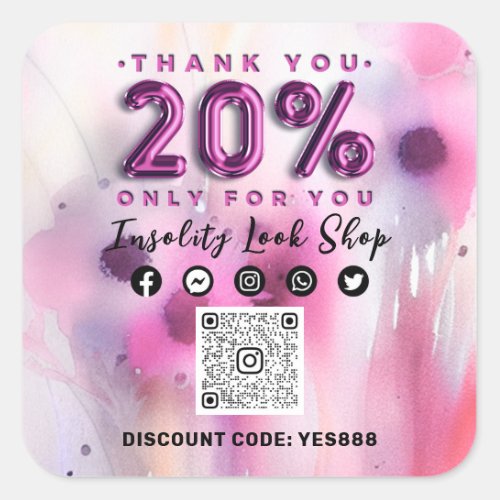 Thank 20 Off QRCODE Logo Discount Code Floral Square Sticker