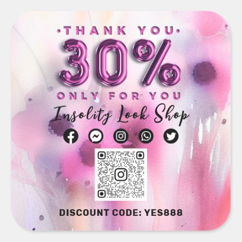 Thank 30 Off QRCODE Logo Discount Code Floral Square Sticker