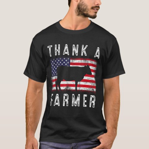 Thank A Farmer Patriotic Daisy Cow American Flag 4 T_Shirt