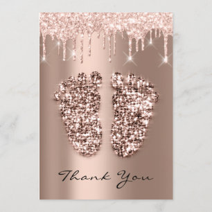 Thank Baby Shower Feet Glitter Rose Drip Boy Girl Invitation