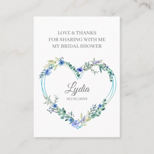 Thank Blue Floral Heart for Bridal Shower Name Business Card