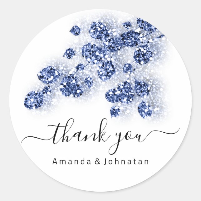 Thank  Bridal Sweet16th Floral Glitter Blue Navy Classic Round Sticker (Front)