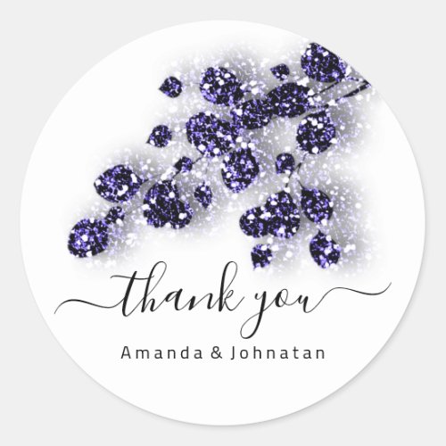 Thank  Bridal Sweet16th Floral White Blue Navy Classic Round Sticker