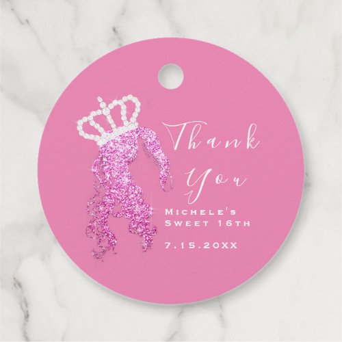 Thank Bridal Sweet 16th Princess Crown Pink Diamon Favor Tags