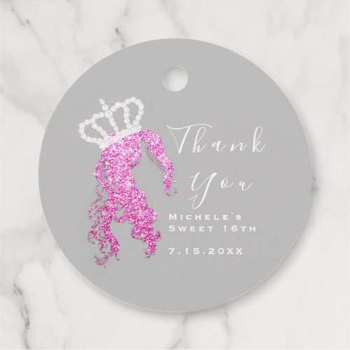 Thank Bridal Sweet 16th Princess Crown Pink Gray Favor Tags