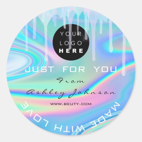 Thank Business Logo Holograph Made With Love Classic Round Sticker