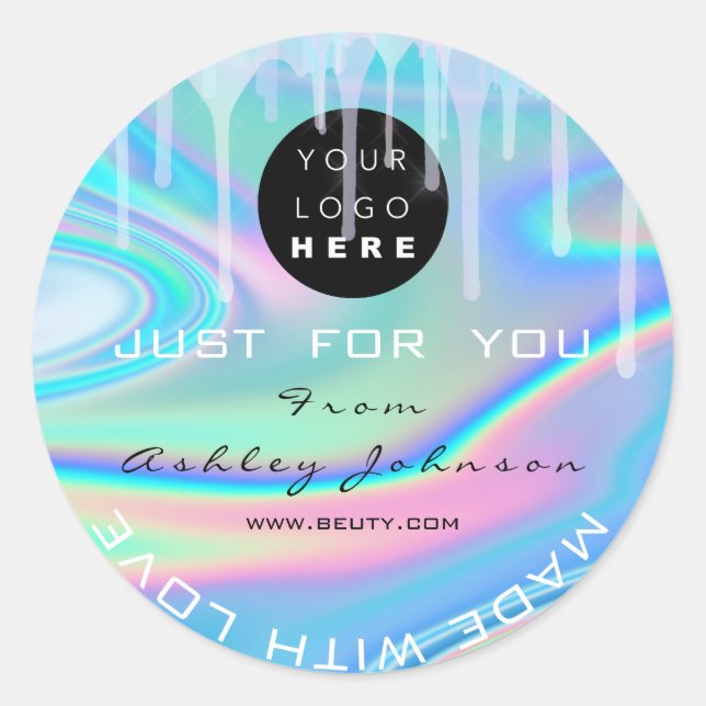 Thank Business Logo Holograph Made With Love Classic Round Sticker (Front)