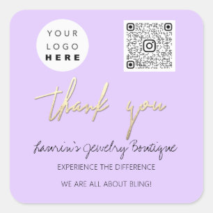 Thank Business Name Logo Qr Code Online Shop Lilac Square Sticker