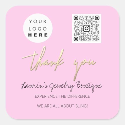 Thank Business Name Logo Qr Code Online Shop Pinky Square Sticker