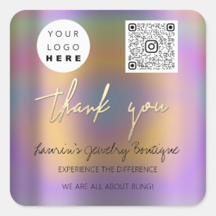 Thank Business Name Logo Qr Code Shop Brown Purple Square Sticker