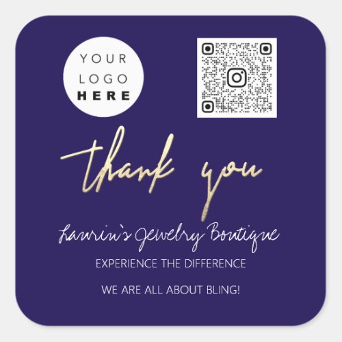 Thank Business Name Logo QrCode Online Shop Navy Square Sticker