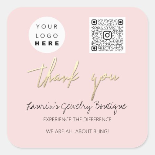 Thank Business Name Logo QrCode Online Shop Pink  Square Sticker
