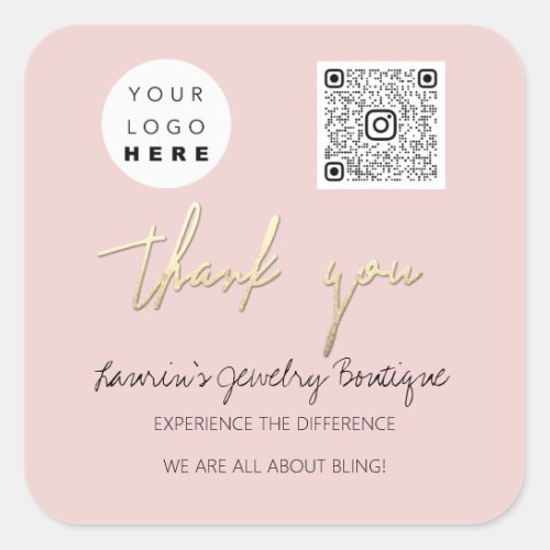 Thank Business Name Logo QrCode Online Shop Powder Square Sticker