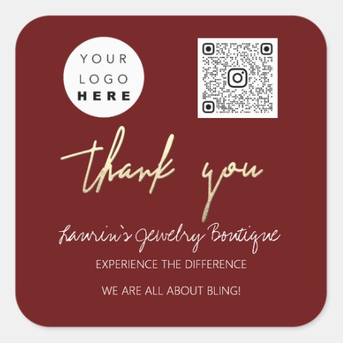Thank Business Name Logo QrCode OnlineShop Burgund Square Sticker