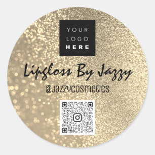 Thank Business Packaging Faux Gold QRCode Logo Classic Round Sticker