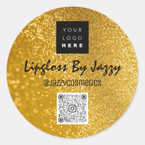 Thank Business Packaging Gold Glitter QR Logo Classic Round Sticker