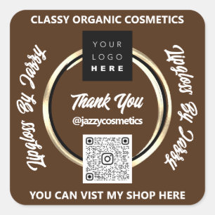 Thank Business QR Code Logo Gold Brown Square Sticker