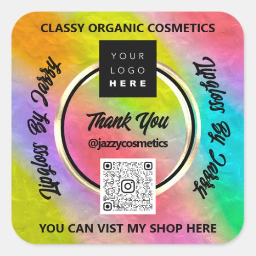 Thank Business QR Code Logo Holographic Abstract Square Sticker