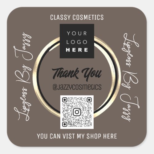 Thank Business QR Code Logo Scan Brown Gold  Square Sticker