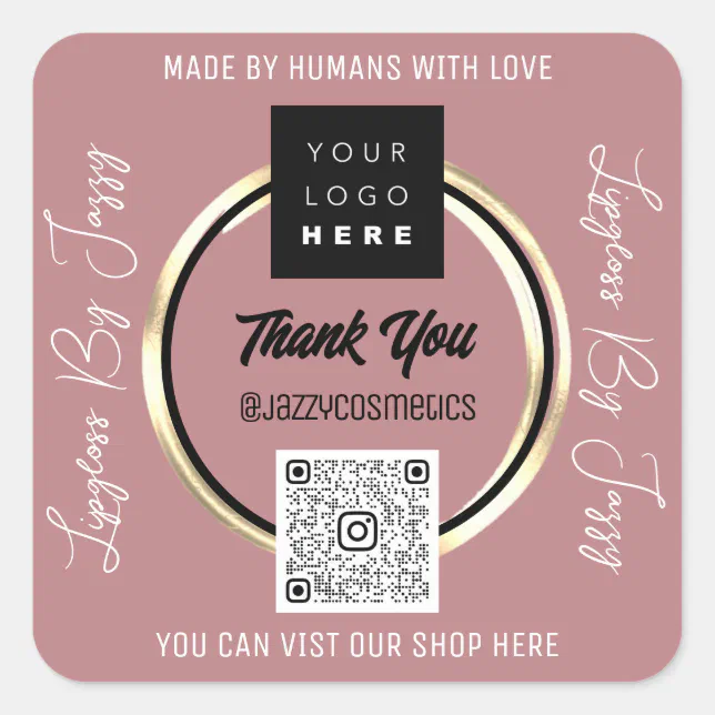 Thank Business QR Code Logo Scan Gold Rose Square Sticker | Zazzle